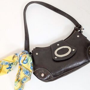 2000s Mini Brown Shoulder Bag Faux Leather Pleather PVC Mini Clutch